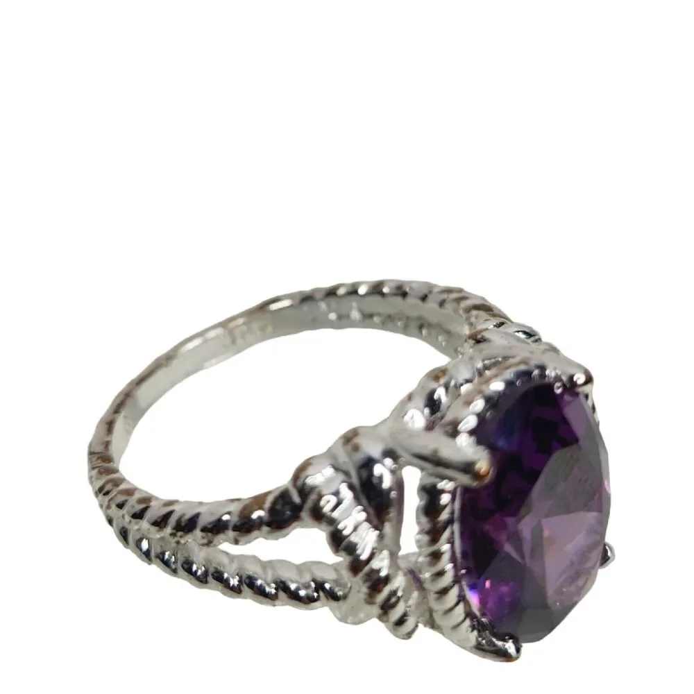 NVC Silver Tone Women's‎ Cocktail Ring with Round Cut Purple Stone Faux Amethyst